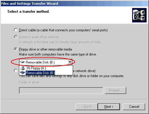 The image illustrate how to transfer my preference and data from my old PC/notebook to a new one using 'File and Setting Transfer Wizard'