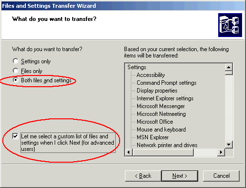 The image illustrate how to transfer my preference and data from my old PC/notebook to a new one using 'File and Setting Transfer Wizard'