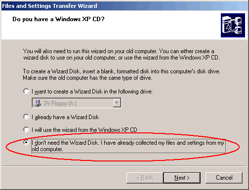 The image illustrate how to transfer my preference and data from my old PC/notebook to a new one using 'File and Setting Transfer Wizard'