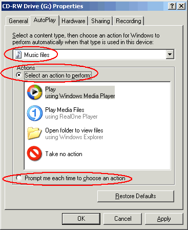 The image illustrate how to Disable AutoPlay CD