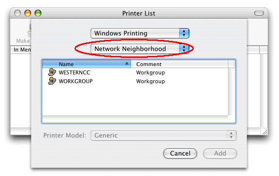 The image illustrate how to print to a printer on an Windows PC from a Mac machine