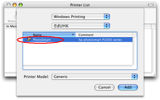 The image illustrate how to print to a printer on an Windows PC from a Mac machine