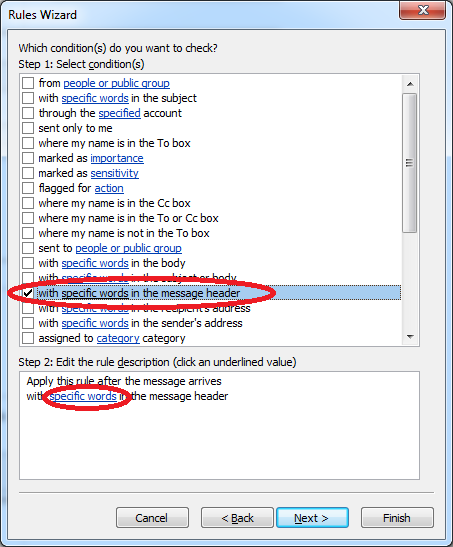 Illustration of choosing rule for message header