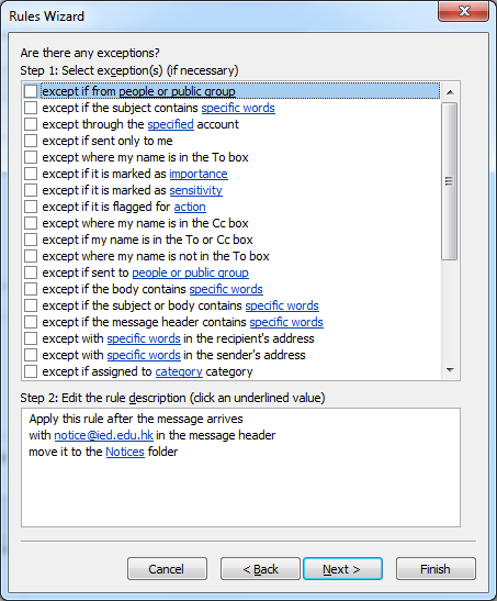 Illustration of exception rules