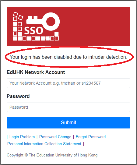 The image illustrate SSO sign in error due to intruder detection
