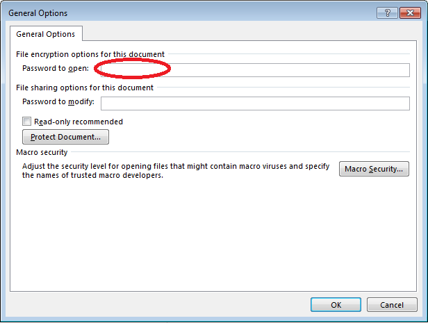 The image illustrate how to set password in Word or Excel