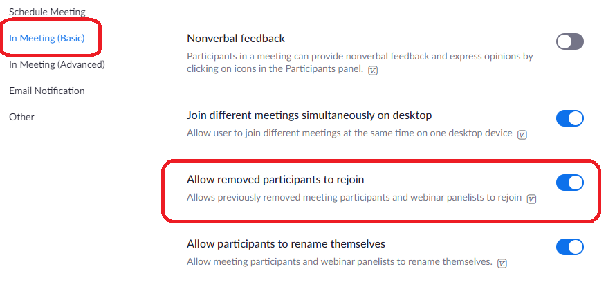 The image illustrates how to how to allow users to rejoin