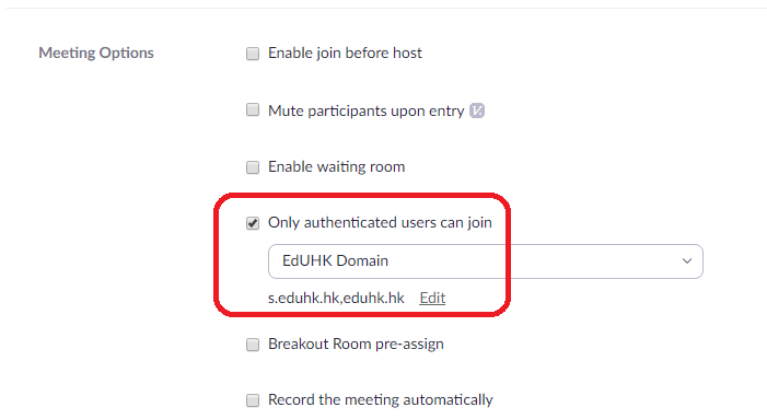 The image illustrate how to enable only authenticated users can join