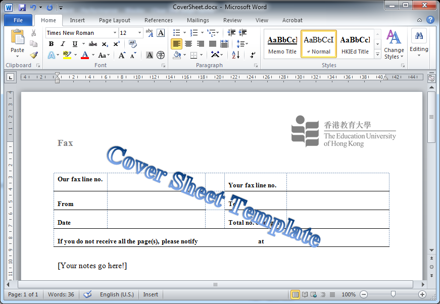 fax template microsoft word
