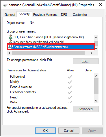 Network Drives Properties windows