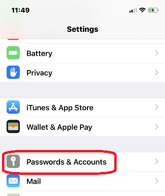 Choose Password & Accounts