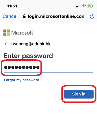 Enter email password