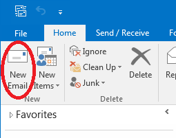 New mail button in Outlook