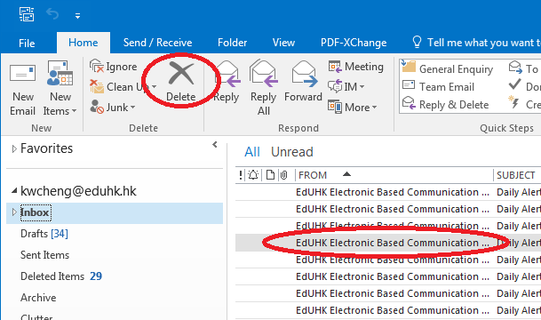 Delete icon in Outlook