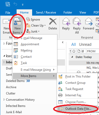 Create a New Outlook Data File