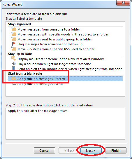  Rules Wizard Menu for Email Forwarding