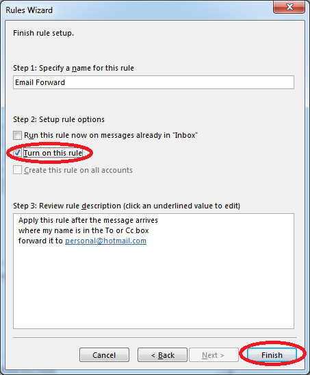 Set rule procedure -- Turn on this rule