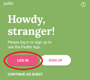 Padlet login screen