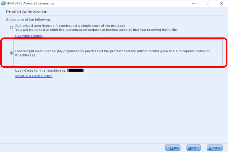 Illustration of the SPSS installation license type screen