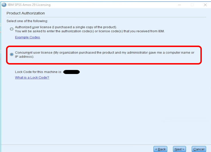 Illustration of the SPSS installation license type screen