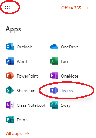 Launch Team from the O365 app launcher