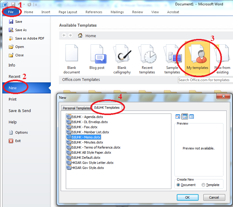 The steps of templates install in office 2010