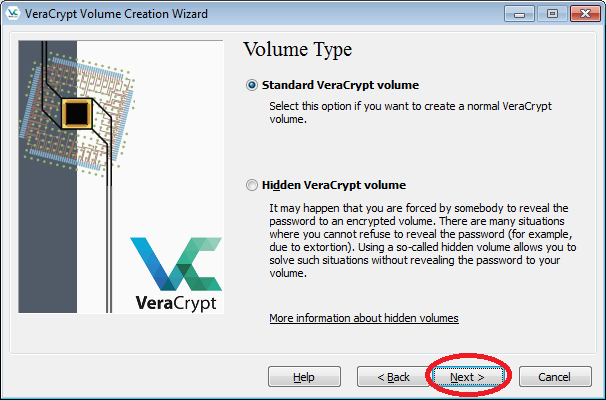 Illustration of volume type selection