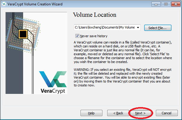 Illustration of volume file location selection