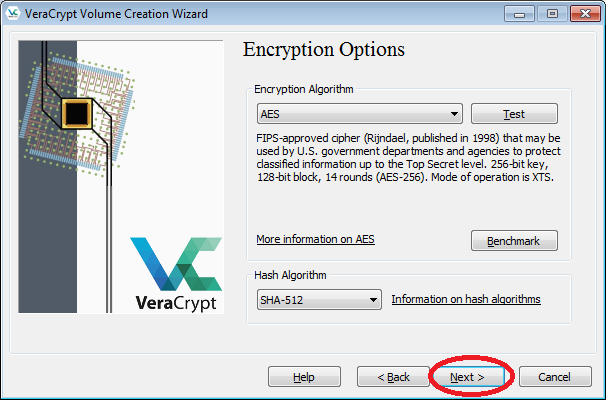 Illustration of encryption option selection