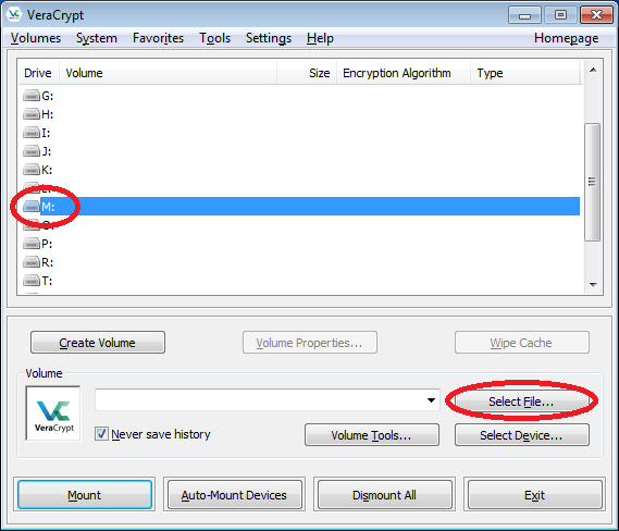 Illustration of drive selection for mounting volume