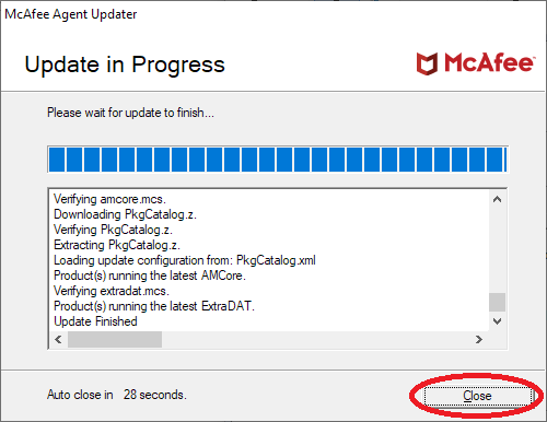 The image illustrate the window showing the updating finished