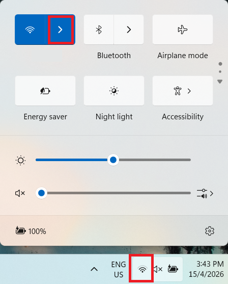 Prompt up window from wireless connection icon 