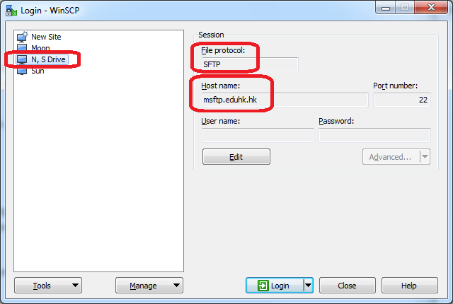 The image illustrate WinSCP login screen