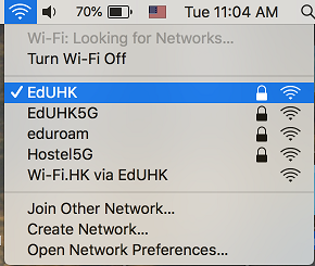 The image illustrate how to connect to campus Wi-Fi network on Mac OS