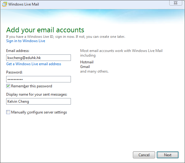 Windows Live Mail setup Windows Live Mail setup