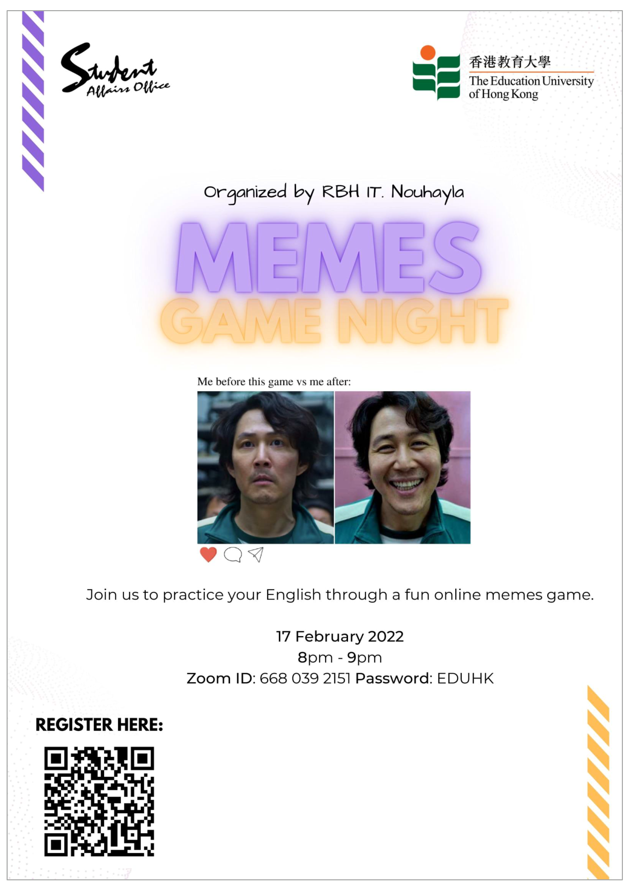 Self Photos / Files - Nouhayla_Memes Game Night poster_1 